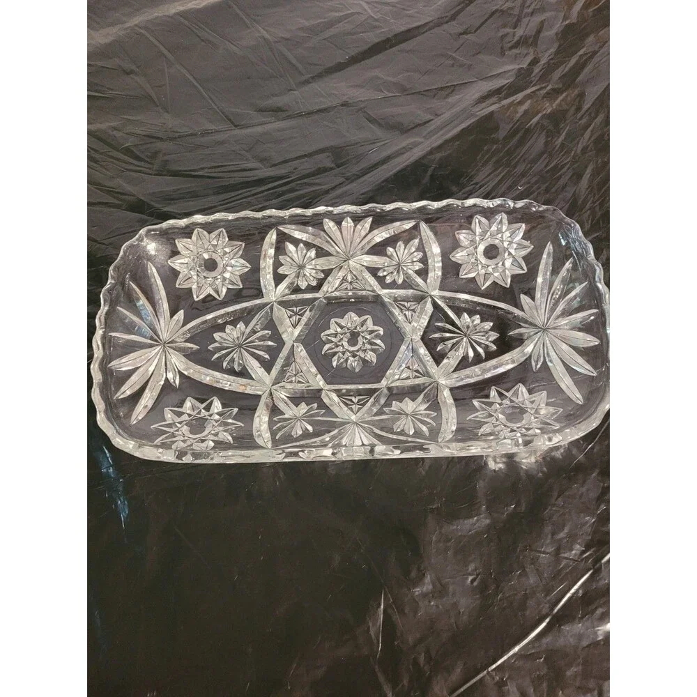 Vintage Prescut Star of David Cut-Glass Relish Tray Serving Dish 12
